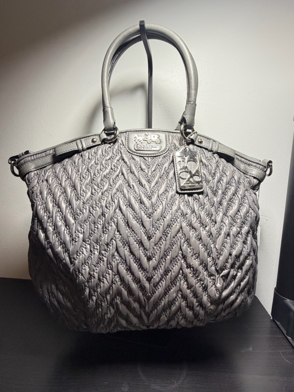 Coach Women's Quilted Chevron Tote Bag in Gray 70th anniversary